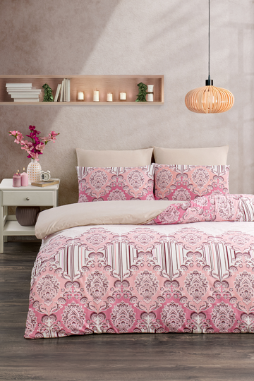 Soft Dreams Serisi | Rose Çift Kişilik Pamuklu Desenli Nevresim Takımı | Lastikli Çarşaflı |