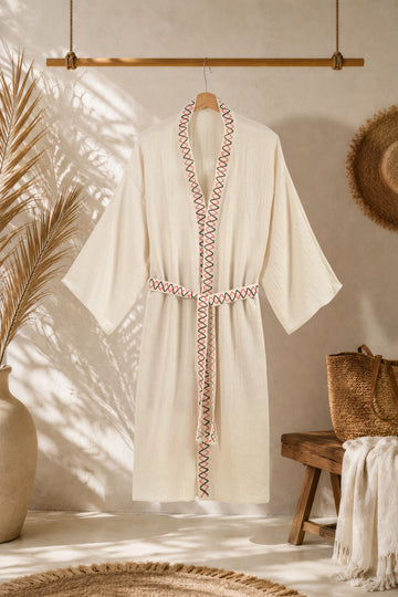 RIVA Kimono Kaftan – Doğal Keten Pamuk, El İşleme Detaylı, Çok Amaçlı Kullanım