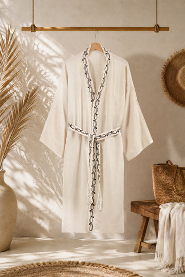 RIVA Kimono Kaftan – Doğal Keten Pamuk, El İşleme Detaylı, Çok Amaçlı Kullanım