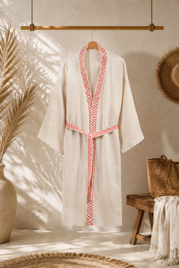 RIVA Kimono Kaftan – Doğal Keten Pamuk, El İşleme Detaylı, Çok Amaçlı Kullanım