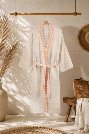 RIVA Kimono Kaftan – Doğal Keten Pamuk, El İşleme Detaylı, Çok Amaçlı Kullanım