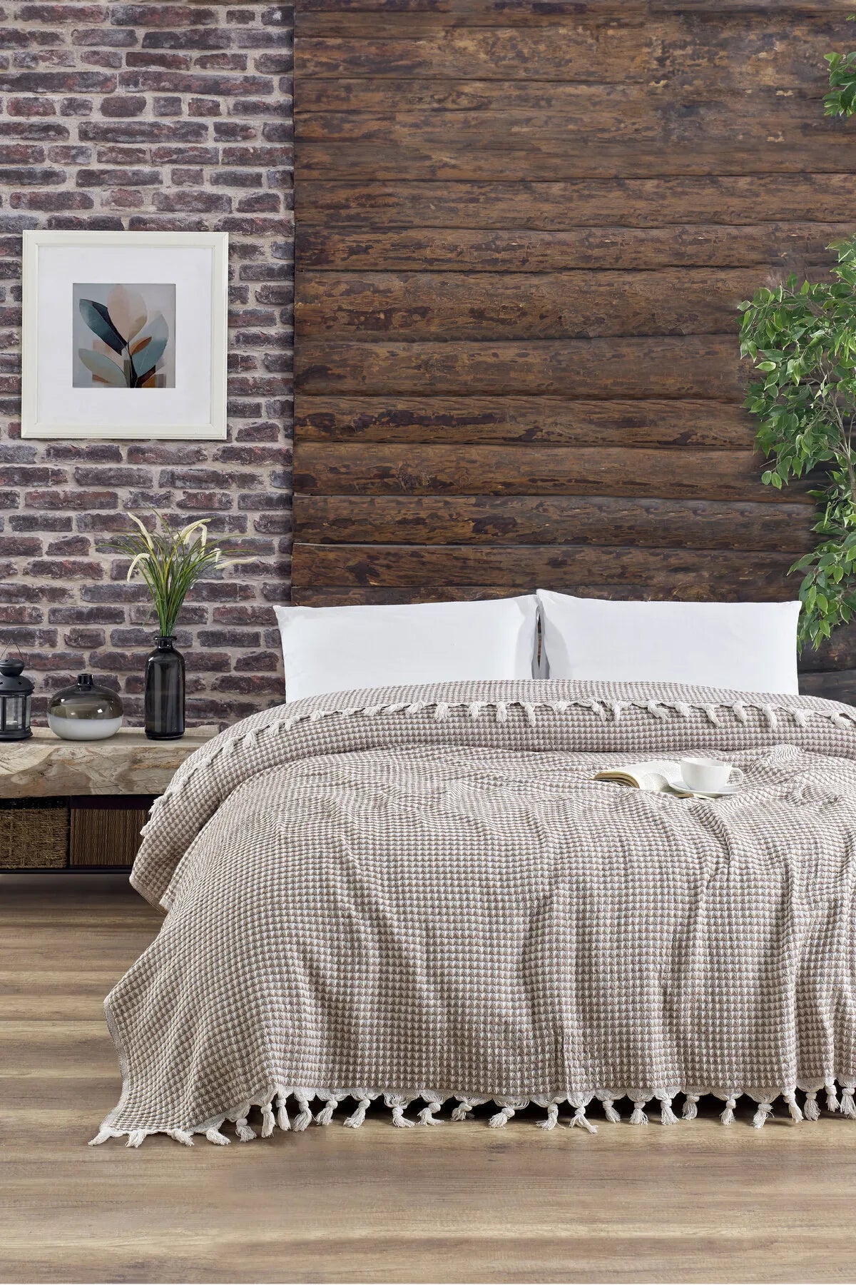 Piramit Model - Kahve Çift Kişilik Pike 200x230