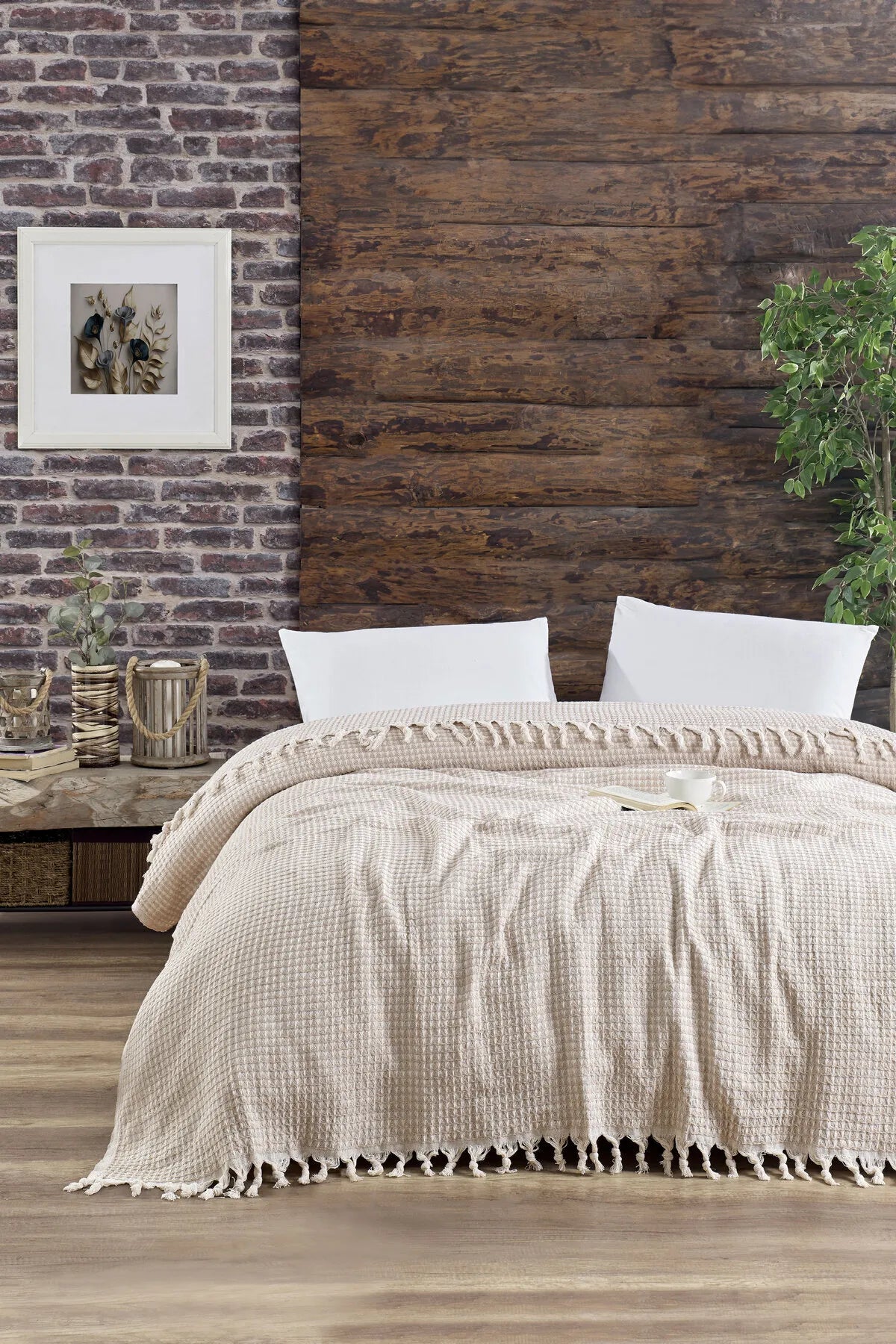 Piramit Model - Bej Çift Kişilik Pike 200x230