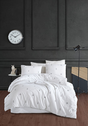 Çapa Desenli Pamuklu Nevresim Takımı | Lastikli Çarşaflı |