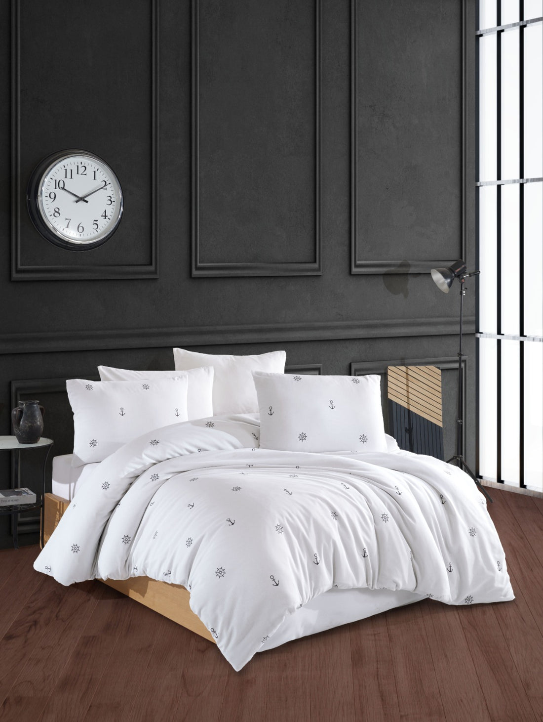 Çapa Desenli Pamuklu Nevresim Takımı | Lastikli Çarşaflı |