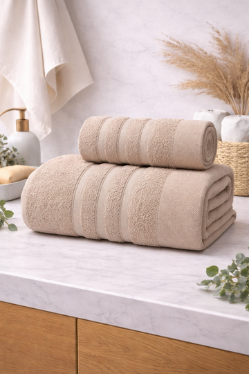 Ayla 2'li Banyo Havlu Seti | Pamuklu  | Bej |