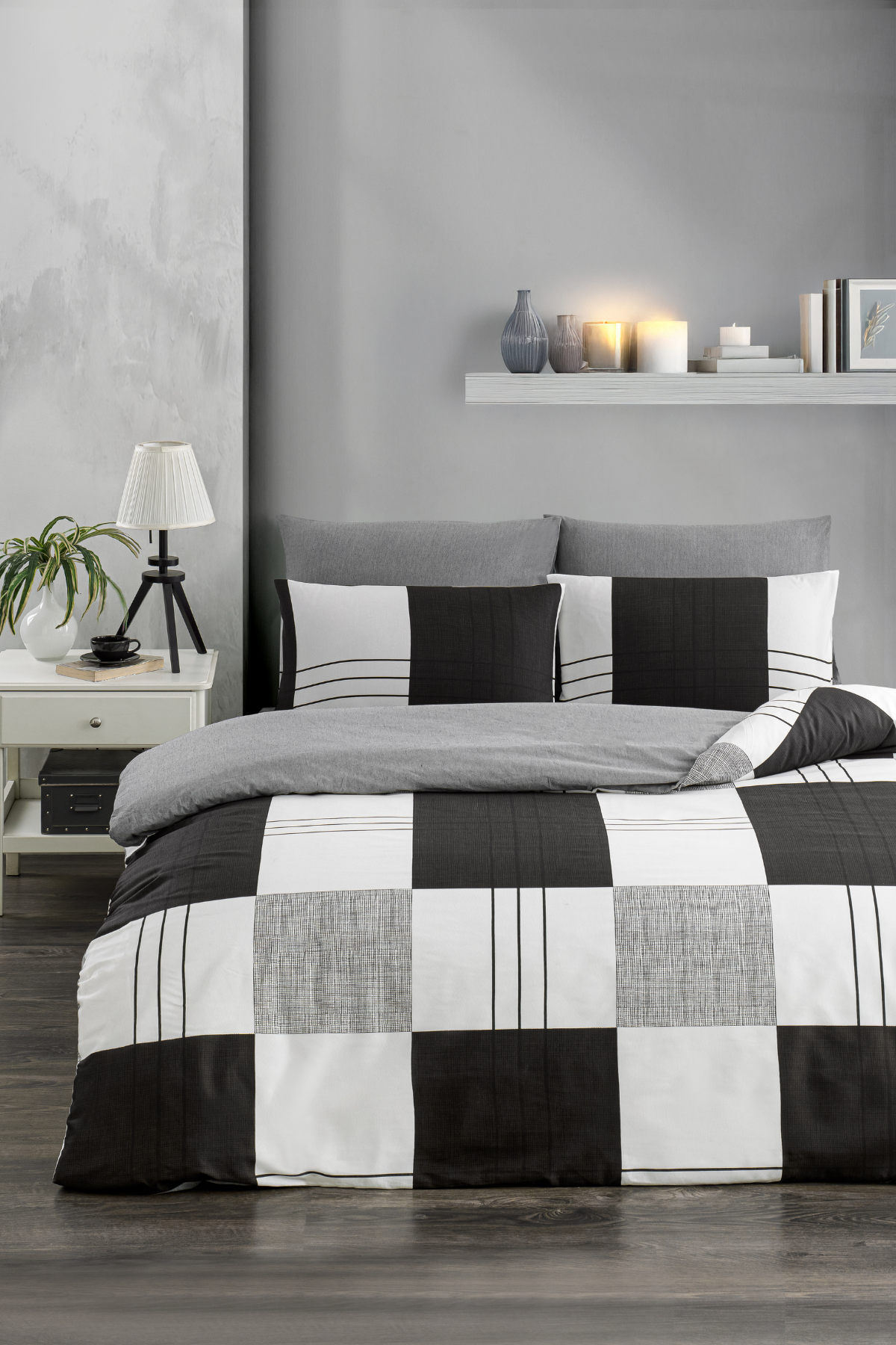 Soft Dreams Serisi | Dama Çift Kişilik Pamuklu Desenli Nevresim Takımı | Lastikli Çarşaflı |