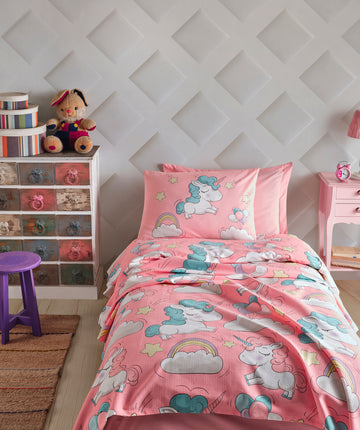 Baskılı Pike Takımı Tek Kişilik Unicornio Pembe - 029988