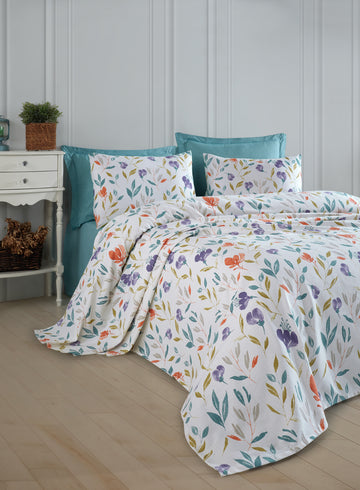 Baskılı Pike Takımı Çift Kişilik Floral Lila - 030778