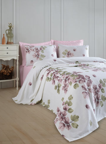 Baskılı Pike Takımı Tek Kişilik Spring Gülkurusu - 030983