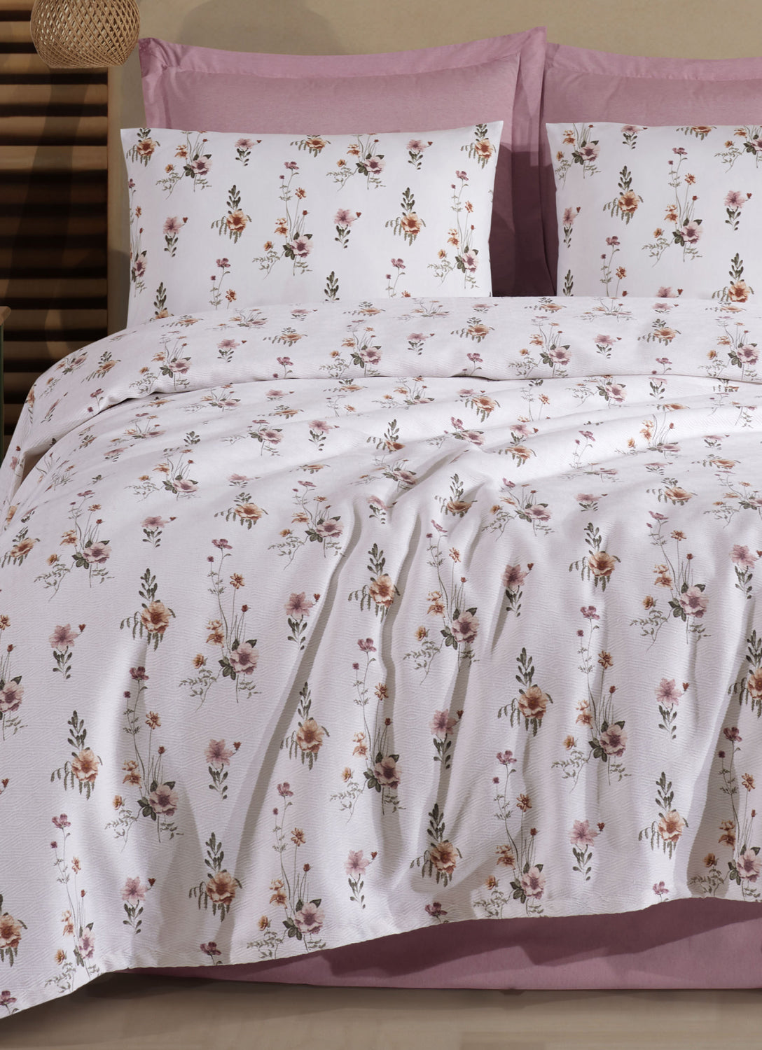 Baskılı Pike Takımı Çift Kişilik Buket Beyaz - 031751