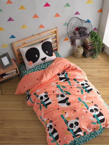 Kolay Ütülenir Nevresim Takımı Tek Kişilik Panda Pembe - 024558