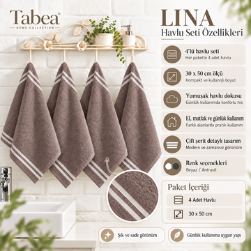 Lina 4'lü Pamuklu Mutfak Havlusu 30x50 cm Yumuşak Dokulu | Antrasit |