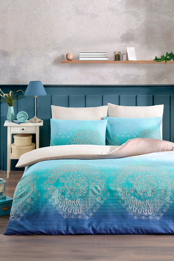 Soft Dreams Serisi | Ocean Çift Kişilik Pamuklu Desenli Nevresim Takımı | Lastikli Çarşaflı |