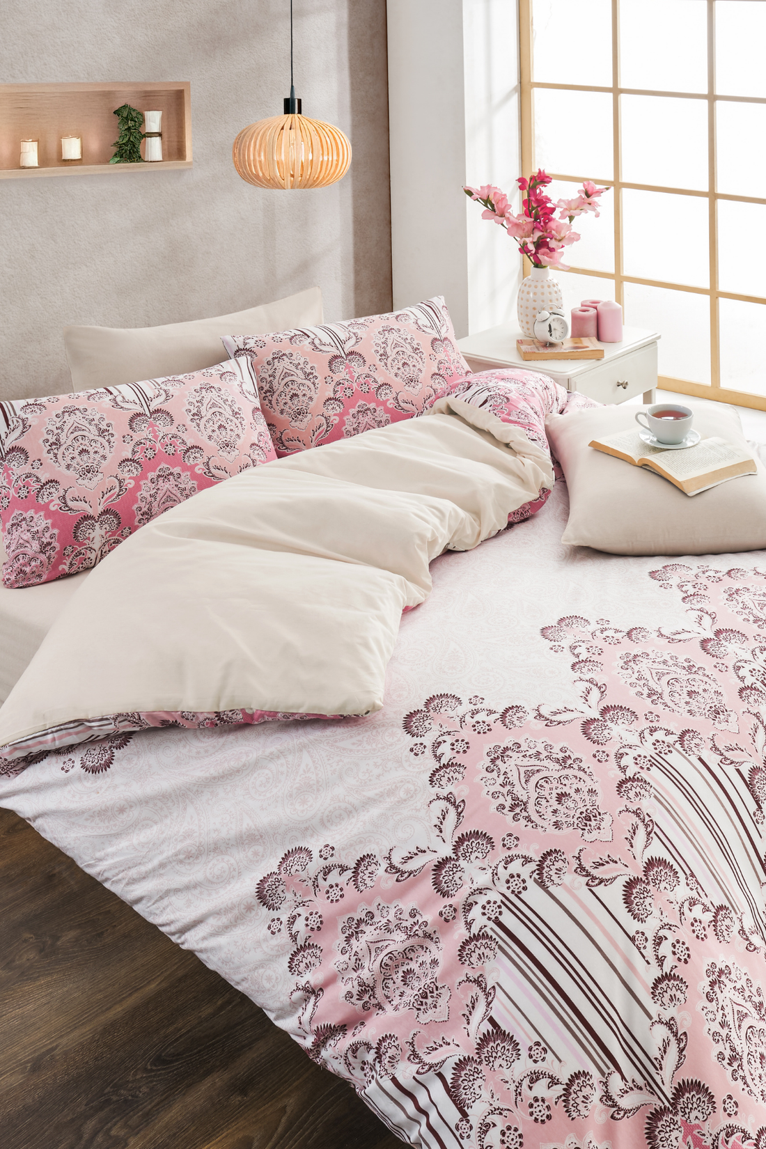 Soft Dreams Serisi | Rose Çift Kişilik Pamuklu Desenli Nevresim Takımı | Lastikli Çarşaflı |