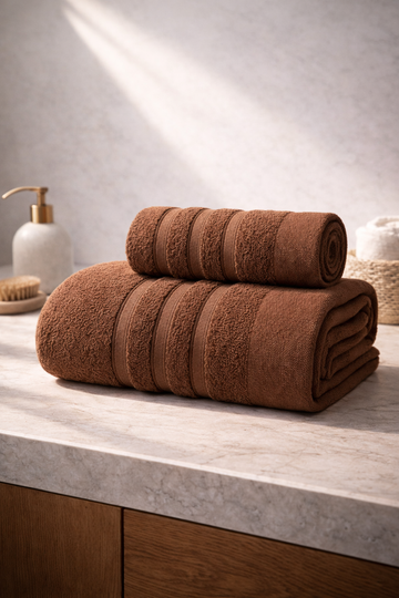 Ayla 2'li Banyo Havlu Seti | Pamuklu  | Kiremit |