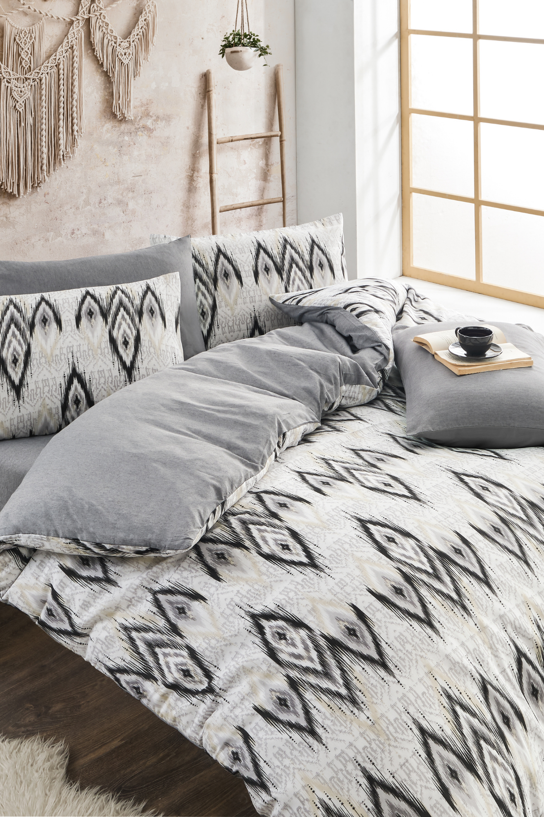 Soft Dreams Serisi | Vaha Çift Kişilik Pamuklu Desenli Nevresim Takımı | Lastikli Çarşaflı |