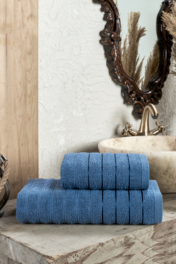 Fluffy 2'li Banyo Havlu Seti | Pamuklu  | İndigo |